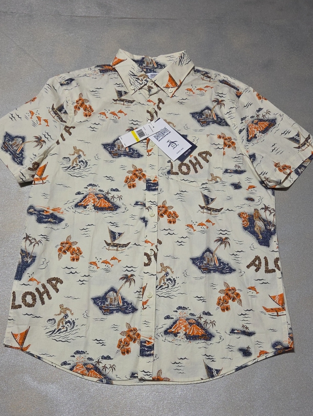 Original Penguin Cream Aloha Print Short-Sleeve Button-Down Shirt